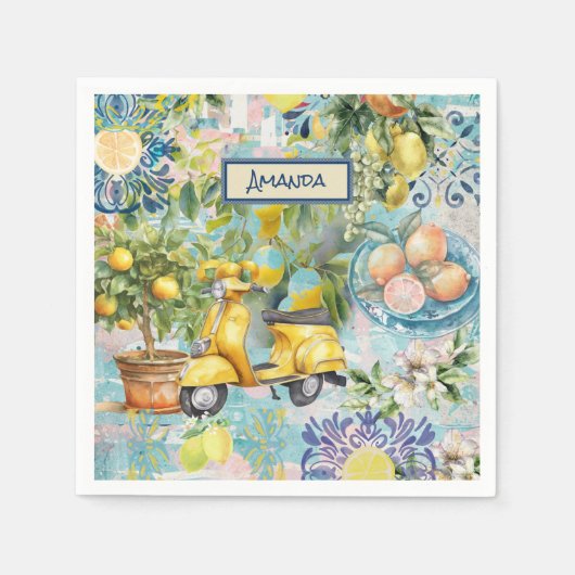 Serviette En Papier Collier d'agrumes sicilien bleu chic (Devant)