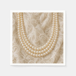 Serviette En Papier Collier de perles sur dentelle d'ivoire