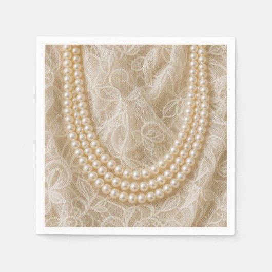 Serviette En Papier Collier de perles sur dentelle d'ivoire (Devant)