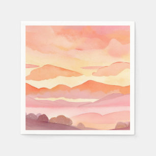 Serviette En Papier Collines aquarelles au coucher du soleil Peintur