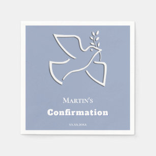 Serviette En Papier colombe blanche fond bleu Confirmation 
