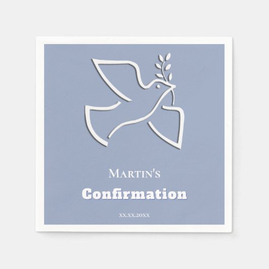 Serviette En Papier colombe blanche fond bleu Confirmation (Devant)
