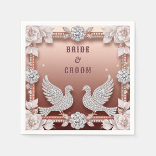 Serviette En Papier Colombe Couple en Or Rose avec Diamant