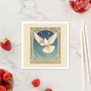 Serviette En Papier Colombe de la paix avec décor de rameau d'olive 