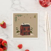 Serviette En Papier Colonial rouge primitif dans la neige (En situation)