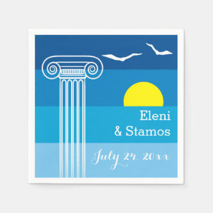 Serviette En Papier Colonnes grecques et mouettes Mariage de plage gre