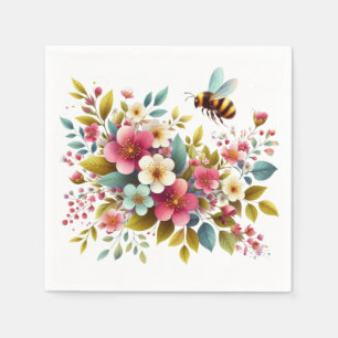 Serviette En Papier Coloré, Abeille printanière/florale