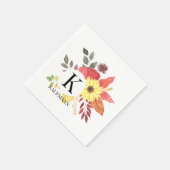Serviette En Papier Coloré Automne Floral Monogramme Papier (Coin)