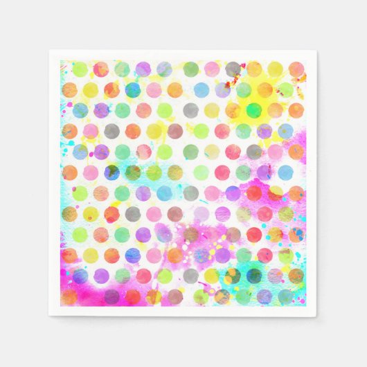 Serviette En Papier coloré éclaboussures d'aquarelle pois (Devant)