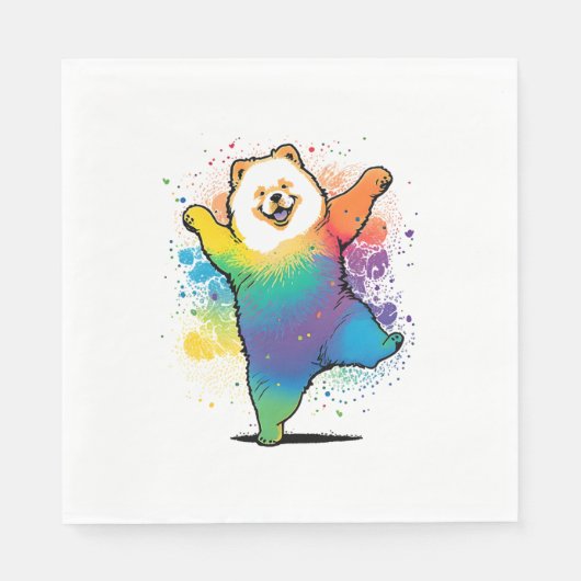Serviette En Papier Coloré Kawaii Dancing Chow Chow (Devant)