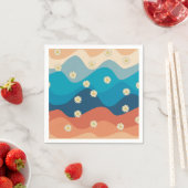 Serviette En Papier Coloré Retro Waves & Daisies Motif (En situation)