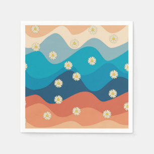 Serviette En Papier Coloré Retro Waves & Daisies Motif