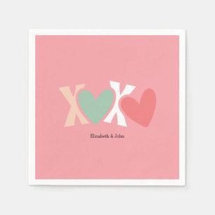 Serviette En Papier Coloré "XOXO" Saint-Valentin