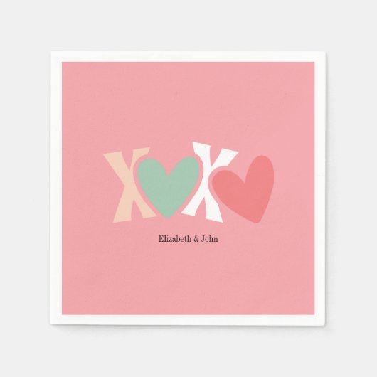 Serviette En Papier Coloré "XOXO" Saint-Valentin (Devant)