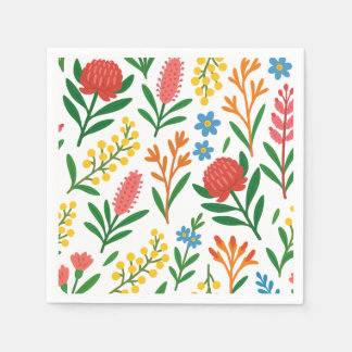 Serviette en papier colorée aux fleurs sauvages au