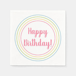 Serviette En Papier Colorful Anniversaire Pastel Pink Typographie