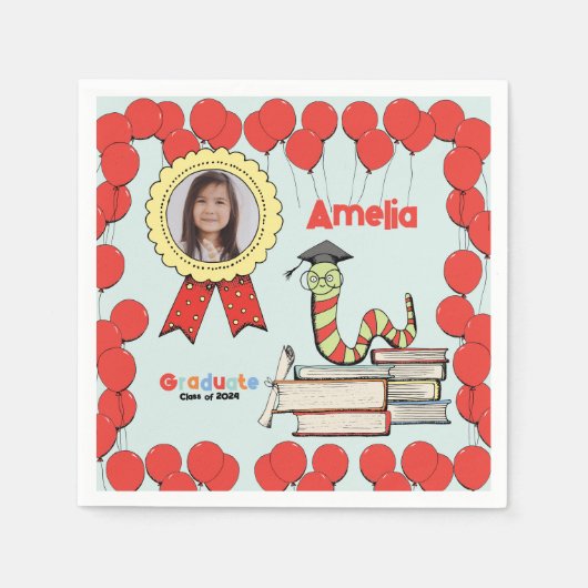 Serviette En Papier Colorful Bookworm Kids Graduation Party (Devant)