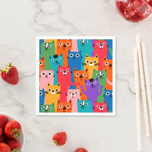 Serviette En Papier Colorful cats (En situation)