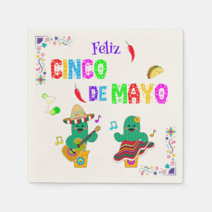 Serviette En Papier Colorful Festive Cinco de Mayo 2025 Dancing Cactus