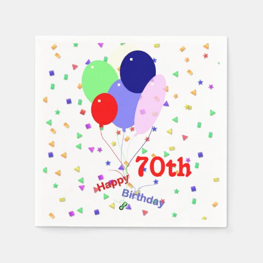 Serviette En Papier Colorful Joyeux 70e Anniversaire Ballons (Devant)