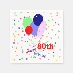 Serviette En Papier Colorful Joyeux 80e Anniversaire Ballons