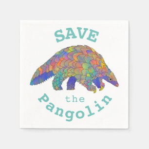 Serviette En Papier Colorful Save Pangolin Endanged Animal Vert