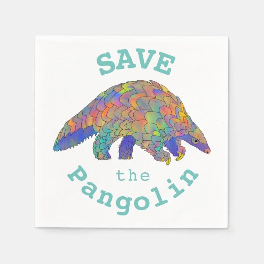 Serviette En Papier Colorful Save Pangolin Endanged Animal Vert (Devant)