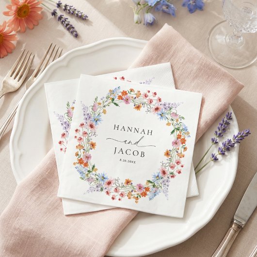Serviette En Papier Colorful Wildflower Meadow Personalized Wedding 