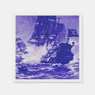 Serviette En Papier COMBAT DE NAVIRE PIRATE en bleu