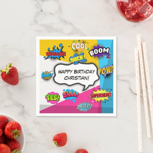 Serviette En Papier Comic Book Pop Art Custom Anniversaire (En situation)