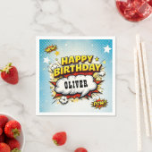 Serviette En Papier Comic Style Superhero Boy's Name Birthday Party  (En situation)