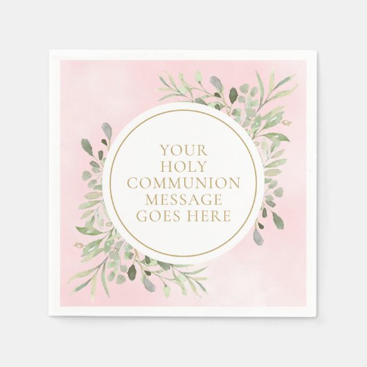 Serviette En Papier Communion florale aquarelle verte rose (Devant)
