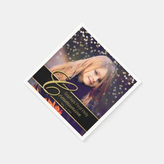 Serviette En Papier Communion Photo Elegant Gold Typography Parties sc (Coin)