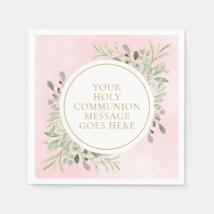 Serviette En Papier Communion Sainte Florale Aquarelle Verte Rose