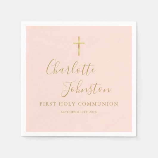 Serviette En Papier Communion solennelle écriture rose doré (Devant)