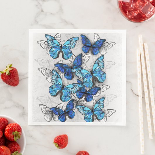 Serviette En Papier Composition des White and Blue Butterflies (En situation)