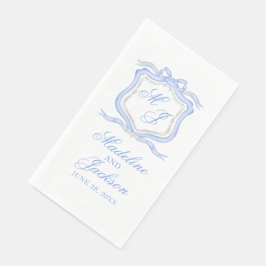 Serviette En Papier Conception aquarelle blason monogramme bleu mariag (Coin)