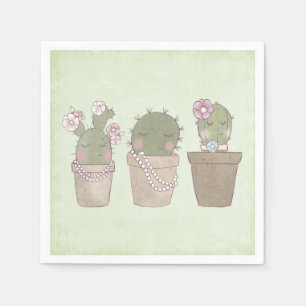 Serviette En Papier Conception aquarelle de trio de cactus souriants