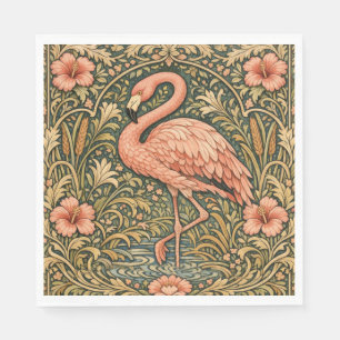Serviette En Papier Conception art nouveau de flamant rose vintage