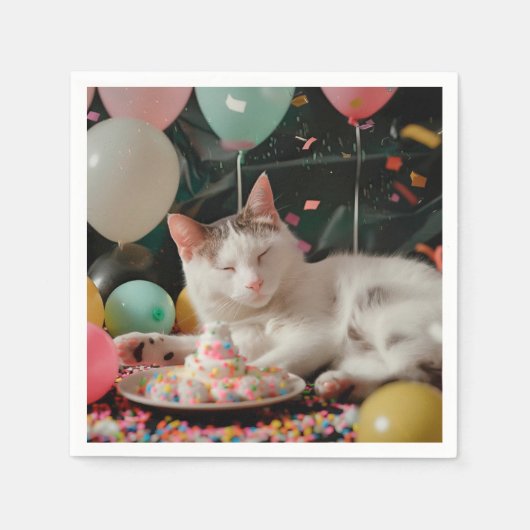 Serviette En Papier Conception de célébration d'anniversaire de chat a (Devant)