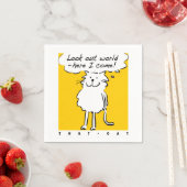 Serviette En Papier Conception de chat. "Regarde le monde, je viens !" (En situation)
