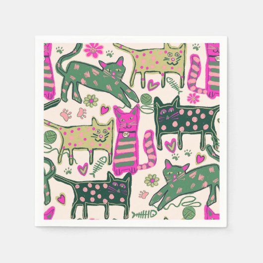 Serviette En Papier Conception de chats rétro (Devant)