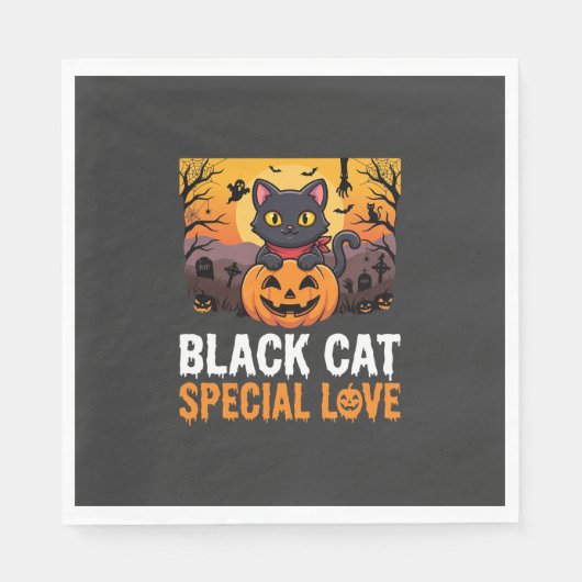 Serviette En Papier Conception de citrouille d'amour spécial chat noir (Devant)