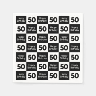 Serviette En Papier Conception de damier noir et blanc pour 50e annive