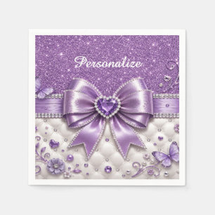 Serviette En Papier Conception de Glam Personnalisée Cœur à Nœud Papil