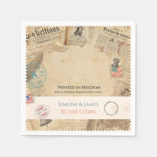 Serviette En Papier Conception de journal de style Colonial Americana (Devant)