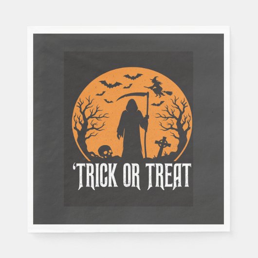 Serviette En Papier Conception de la Faucheuse pour Halloween Trick or (Devant)