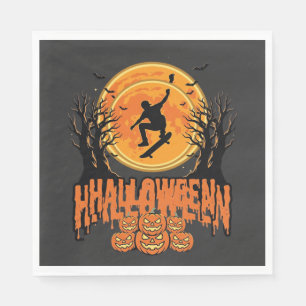 Serviette En Papier Conception de Lune de Skateboard d'Halloween Hallo
