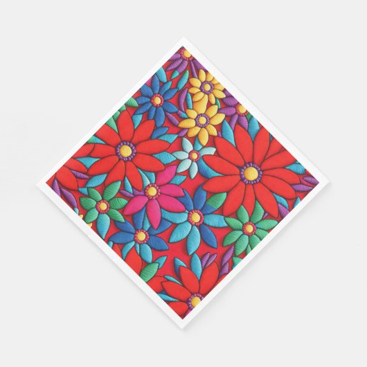 Serviette En Papier Conception de marguerite brodée (Coin)