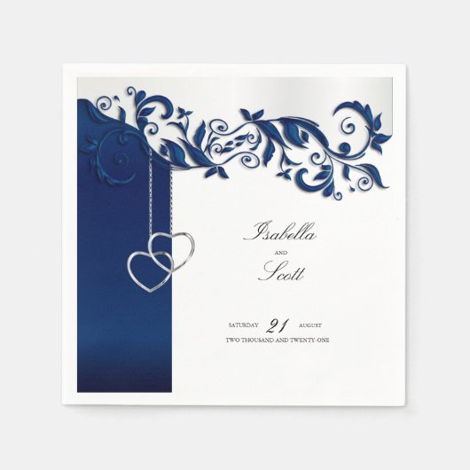 Serviette En Papier Conception de Mariage bleu marine (Devant)
